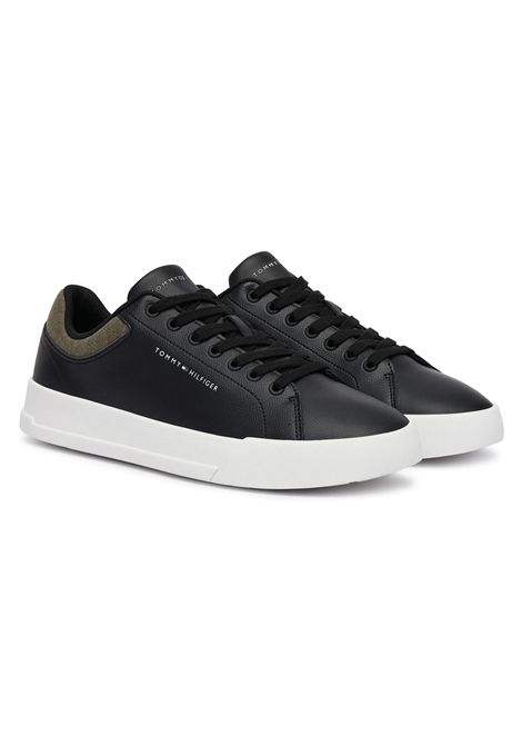 Tommy Hilfiger Court Core Leather Mix Collar Shoes Black Men TOMMY HILFIGER | Sneakers | FM0FM05970-BDS